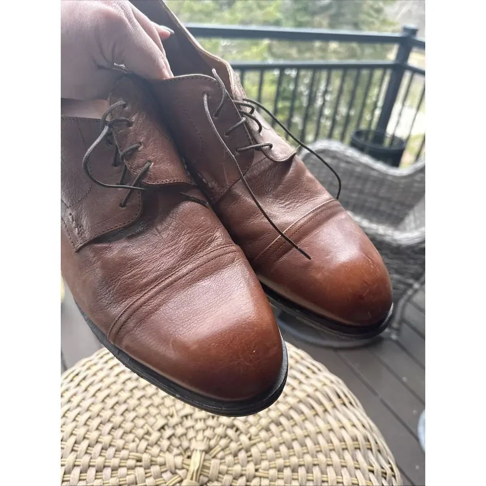 Frye Paul Bal Oxford Men's Size 13 D Dress Shoes Brown Leather Cognac Cap Toe